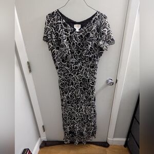 Talbots Pure Silk Monochrome Floral Maxi Dress Size 12